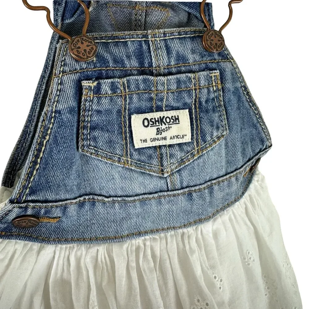 Oshkosh B'gosh 100% Cotton Denim‎ White Eyelet Adjustable Strap Dress Size 9M